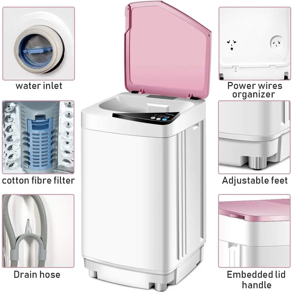 Máquina de Lavar e Secar Roupa Portátil Totalmente Automática com Capacidade de 7,7 lbs e Luz de Barril Integrada