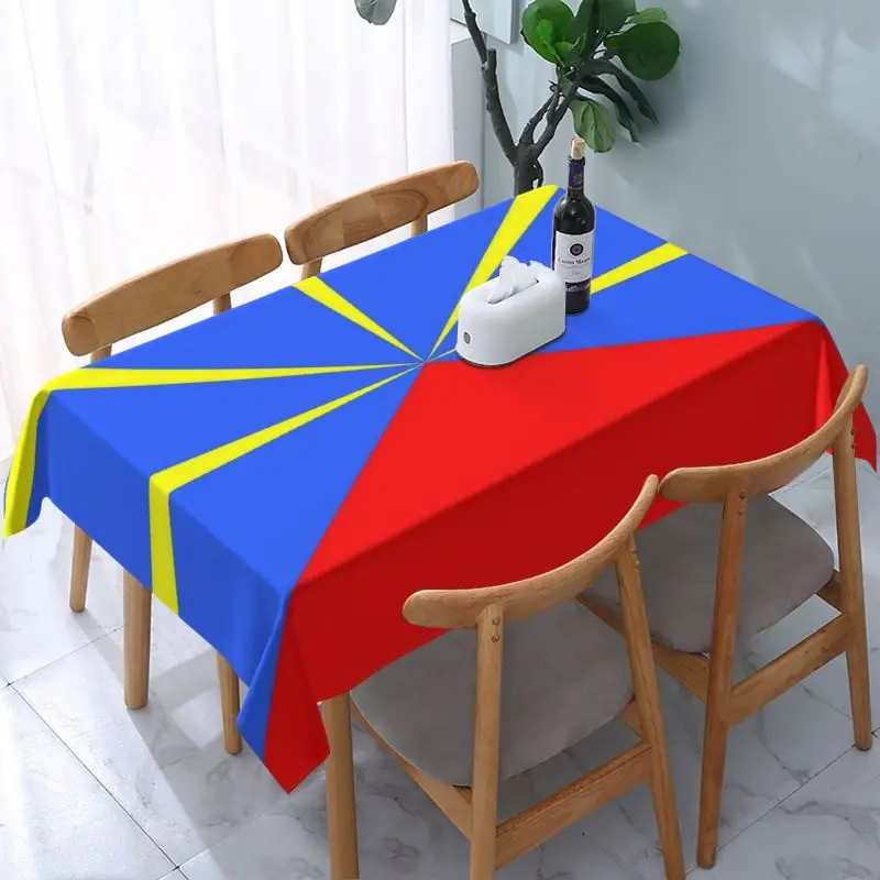 974 Reunion Island Logo Tablecloth Reunionese Proud Rectangle Table Cover Oilproof Washable Tablecloth for Party Picnic Dinner