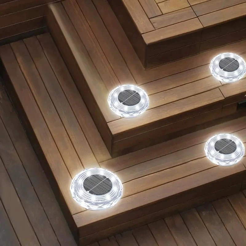 

4 шт. светодиодных дисковых светильников на солнечных батареях, водонепроницаемые, простые в установке, для садовых дорожек и наружного декора