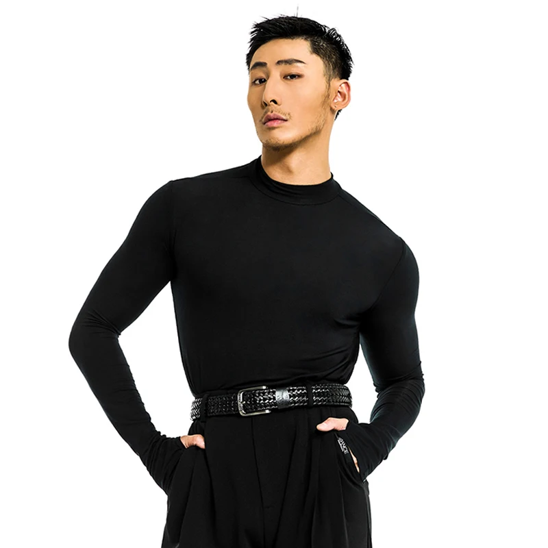 2024 New Latin Dance Performance Dress For Men Small High Necked Long Sleeved Shirt Chacha Rumba Tango Latin Dance Tops DQS17833