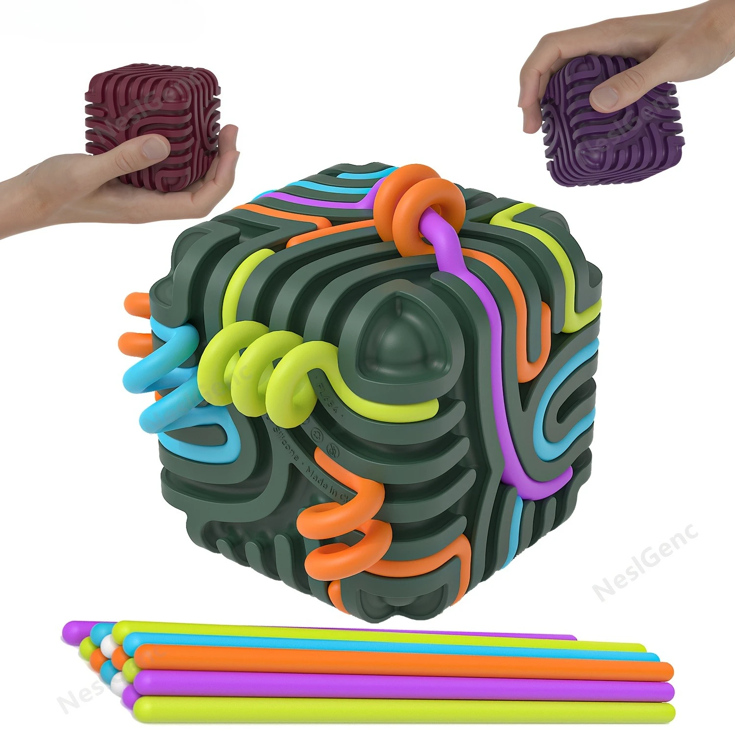 

3D-доска для сенсорной активности — квадратная доска для снятия стресса для детей и взрослых с 15 силиконовыми полосками и сумкой для хранения