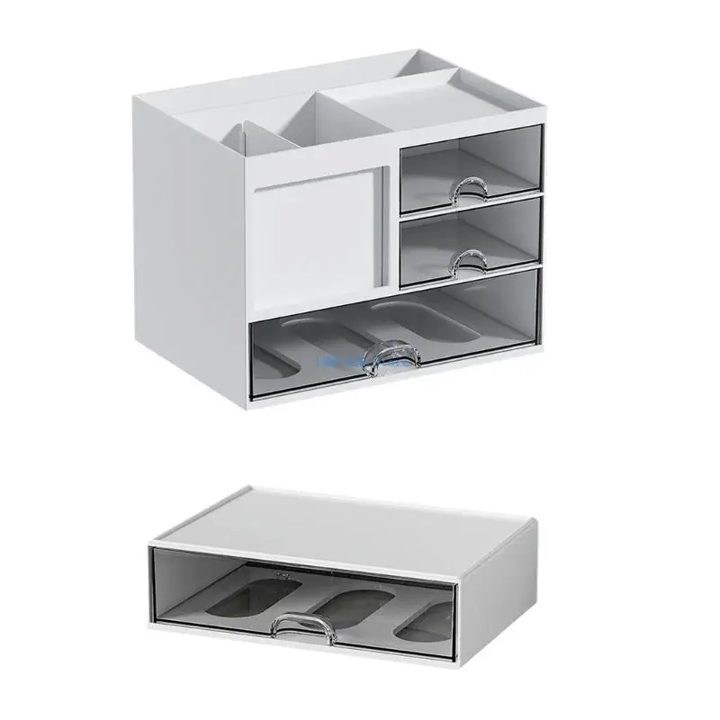 

41QA Desktop Pen Organizers with Drawer Big Capacity Pen Cup Stackable Desk Drawer Makeup Supplies Organizers for Bedroom
