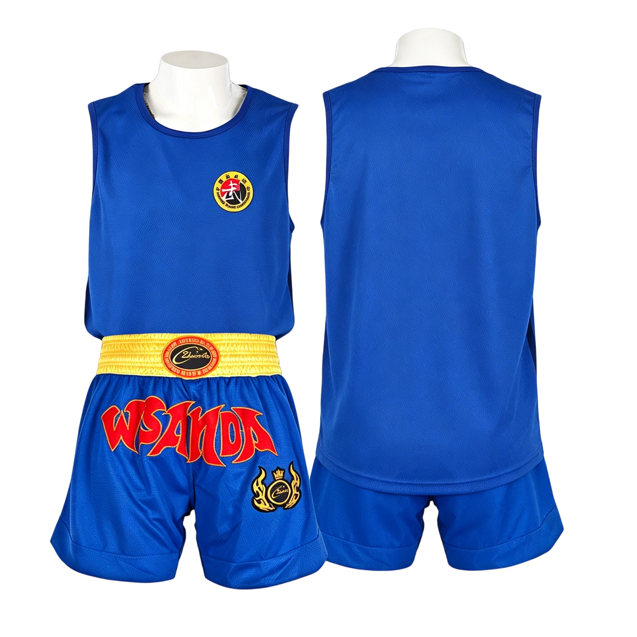Sanda Wushu Uniform Adults Kids Muay Thai Shorts Boxing Shorts Vest Set Men Women Blue Red Martial Arts Kickboxing Fight Shorts