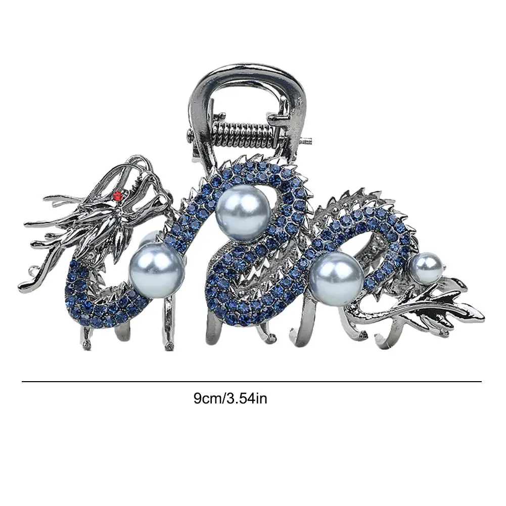 Large Blue Dragon Metal Hair Claw Hairpin With Pearl Women Chinese Dragon Metal Hair Jaw Clips Barrette Hair Accessories