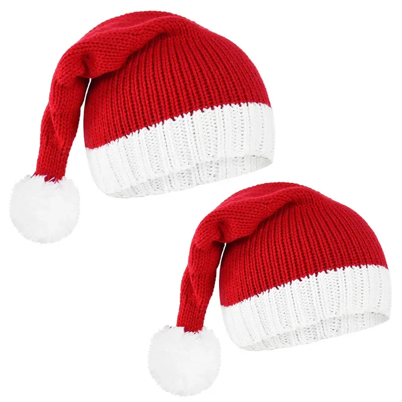 Gorro de punto con pompón para niño y adulto, gorro suave de Papá Noel, regalo de fiesta de año nuevo, decoración de Navidad, 2024