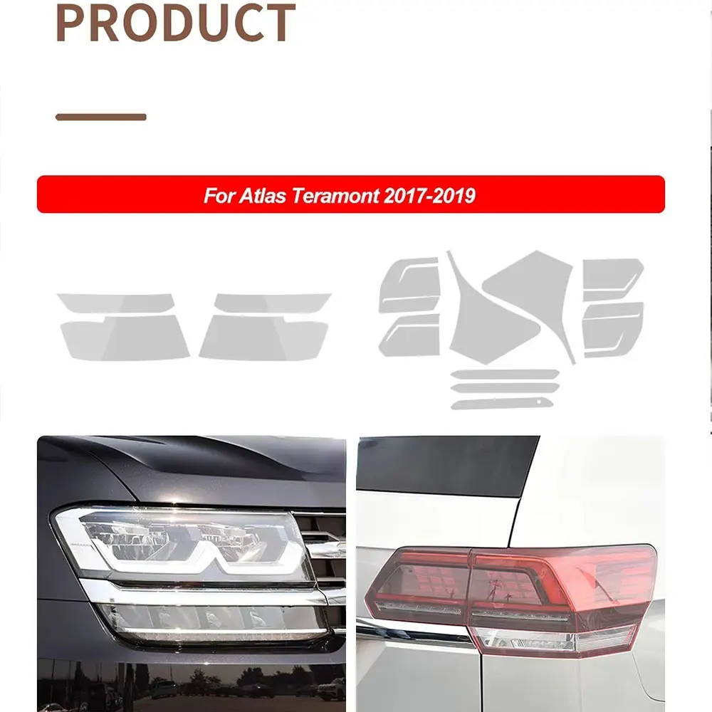 

2 шт. защитная пленка для фар автомобиля дымчато-черная наклейка из ТПУ для Volkswagen VW Atlas Teramont 2017-2019, аксессуары, аксессуары