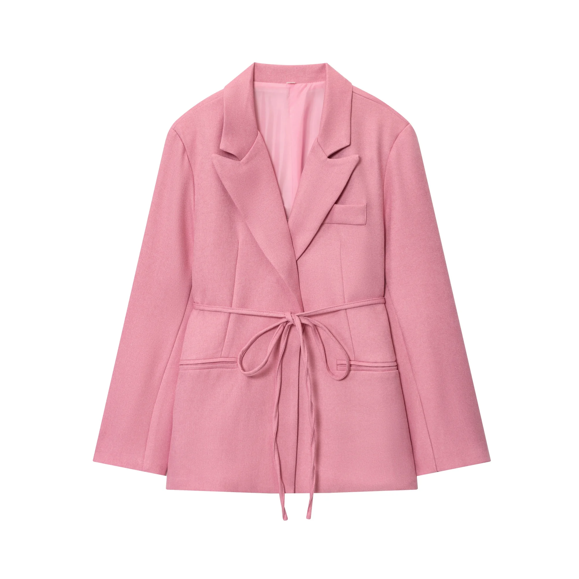 سترة نسائية بليزر سترة نسائية عصرية من الكتان المخلوط سترة كاجوال ضيقة مع حزام ضيق ملابس خارجية للخريف والشتاء