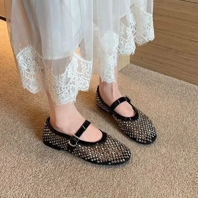 

Gorasion Women Fashion Dress Shoes Mesh Hollow Ballet Pumps Women Breathable Shallow Mouth Shoes Casual Handmade Mary Janes