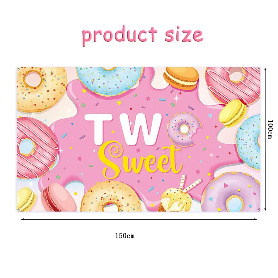 Donut Two Sweet Backdrop Sweet Donut Theme 2nd Birthday Party Decorations for Girls Dessert Photo Background Decor Supplies