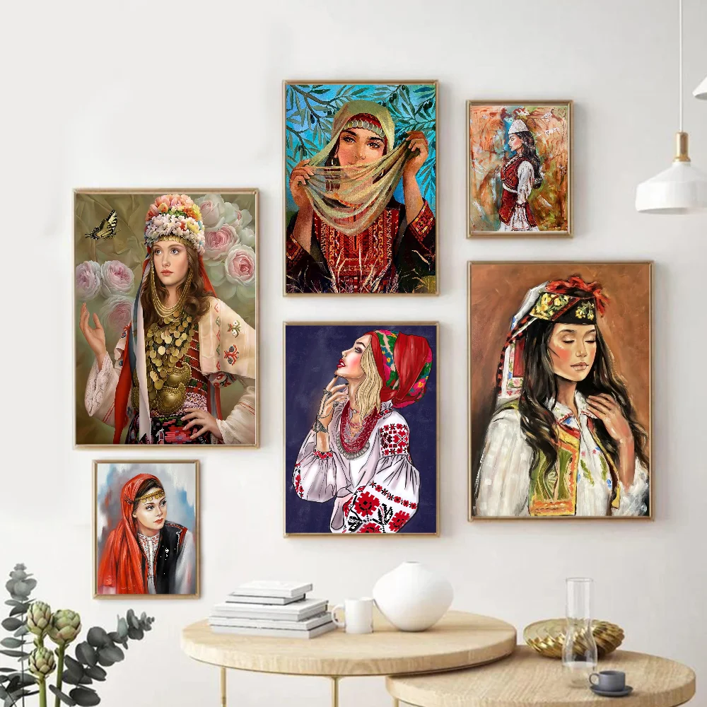 Graffiti Portraits Of Traditional Albanian Women Girls Anime Posters Sticky HD Quality Wall Art Retro For Home Kawaii Room Decor