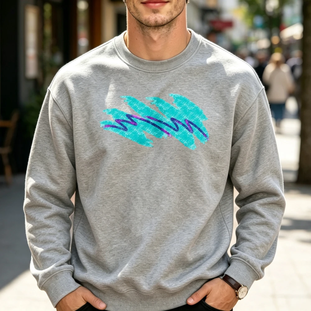 Abstract Brush Stroke Crewneck Sweatshirt Teal Purple Graffiti Art Graphic Pullover Modern Minimalist Long Sleeve Streetwear Top