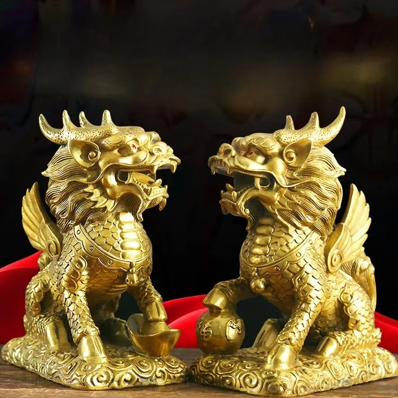 

A Pair Copper Unicorn Wealth Kylin Ornaments Home Decoration Crafts Defend House Lucky Office Ornaments Lucky Evil Crafts