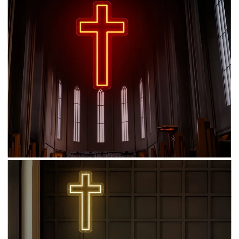 Jesus Cross LED Neon Sign Light, Quarto, Decoração para o lar, Plug USB, Wall Decor, Natal, Ano Novo, Cristão