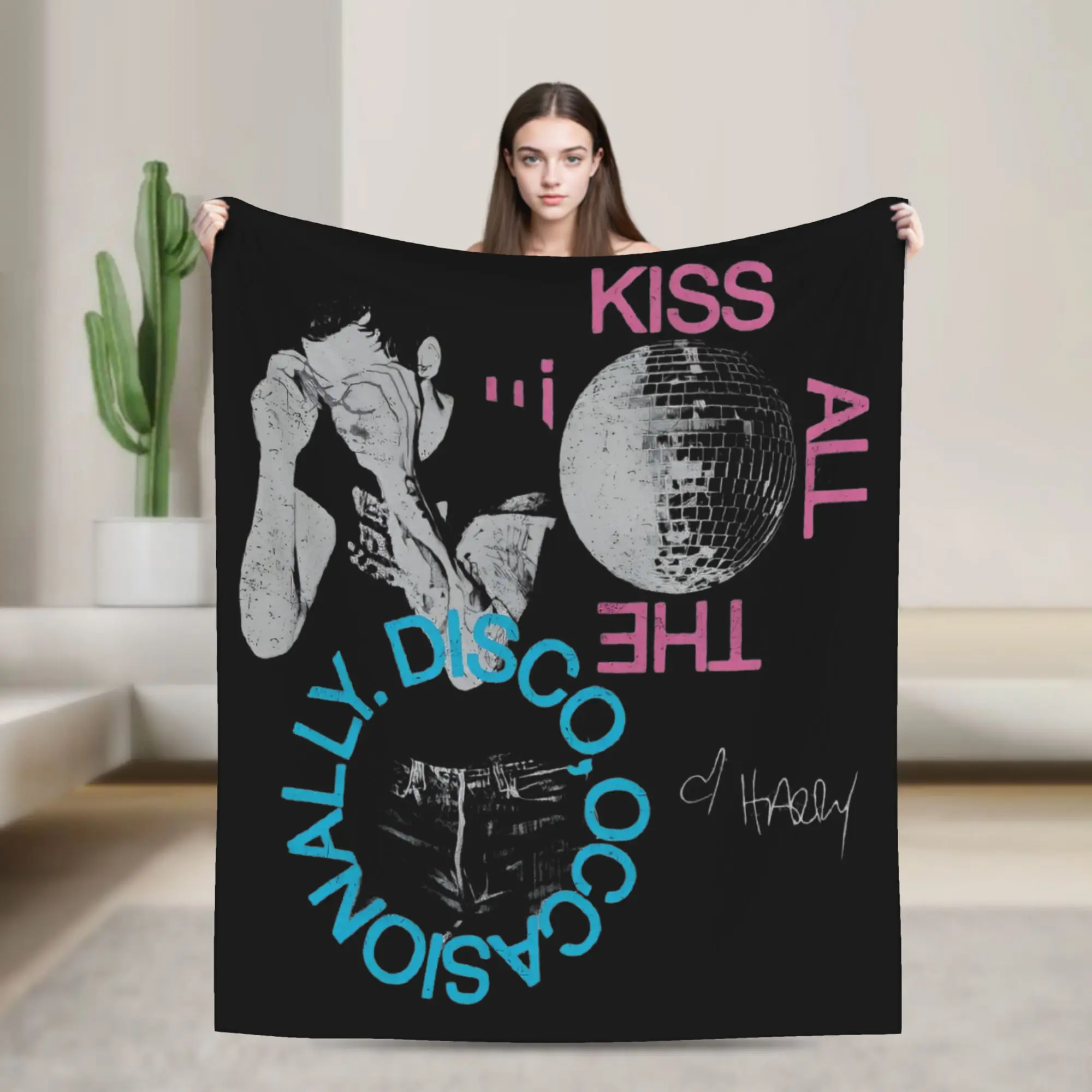 Kiss All The Time Disco Blanket Cover Harrys Singer Styles Flannel Throw Blankets Summer Air Conditioning Soft Warm Bedspread