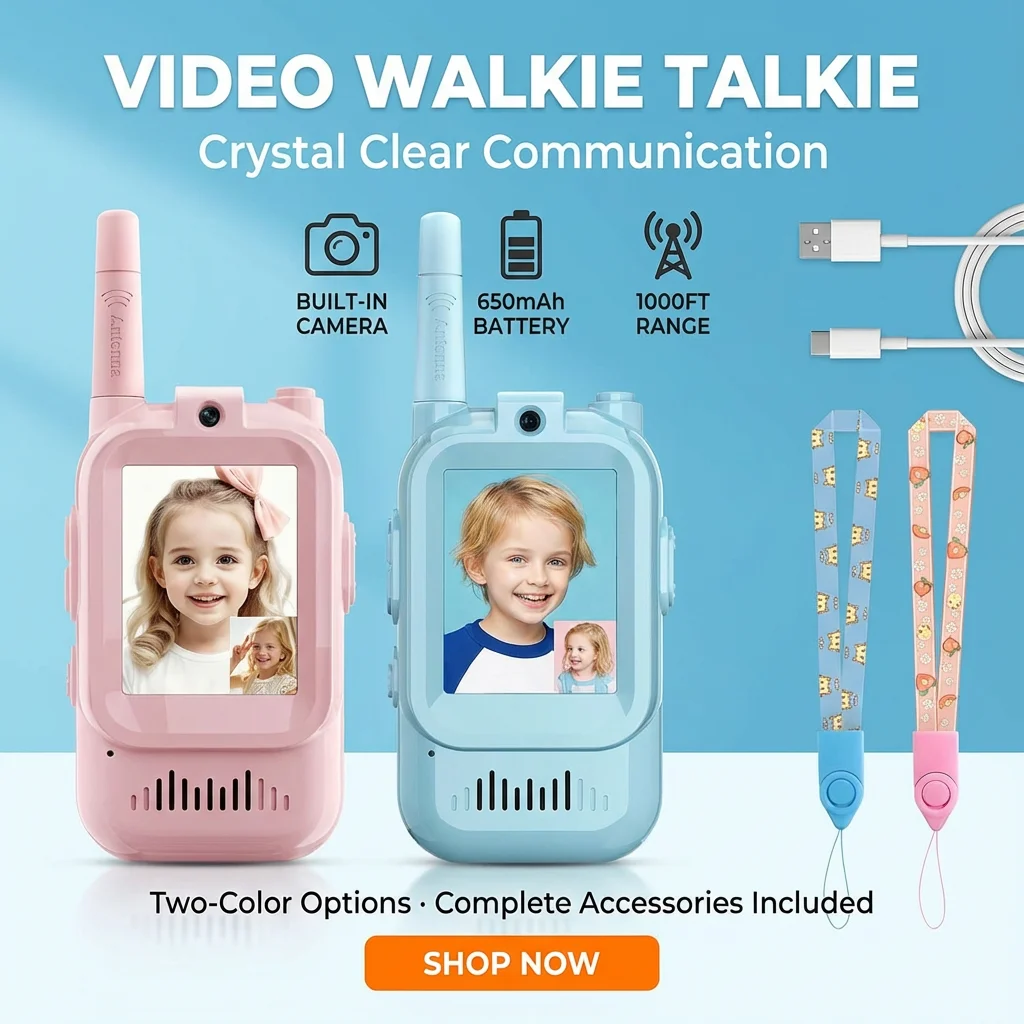 2-pcs-video-walkie-talkies-for-children's-rechargeable-toddler-toys-for-indoor-camping-travel-birthday-gfits-for-kids-ages-3-12
