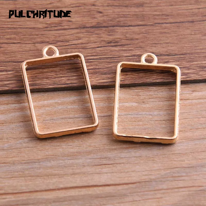 10Pcs 21*34mm 7 Color Alloy Jewelry Accessories Rectangular Charm Hollow Glue Blank Pendant Tray Bezel