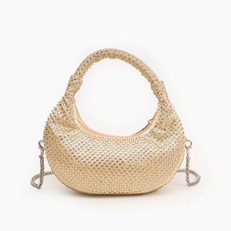 Niche Design Full Diamond Moon Hand Bag Fashion Celebrity Dinner Casual Versatile Handbag Rhinestone Bag Bolso De Diseñador Lujo