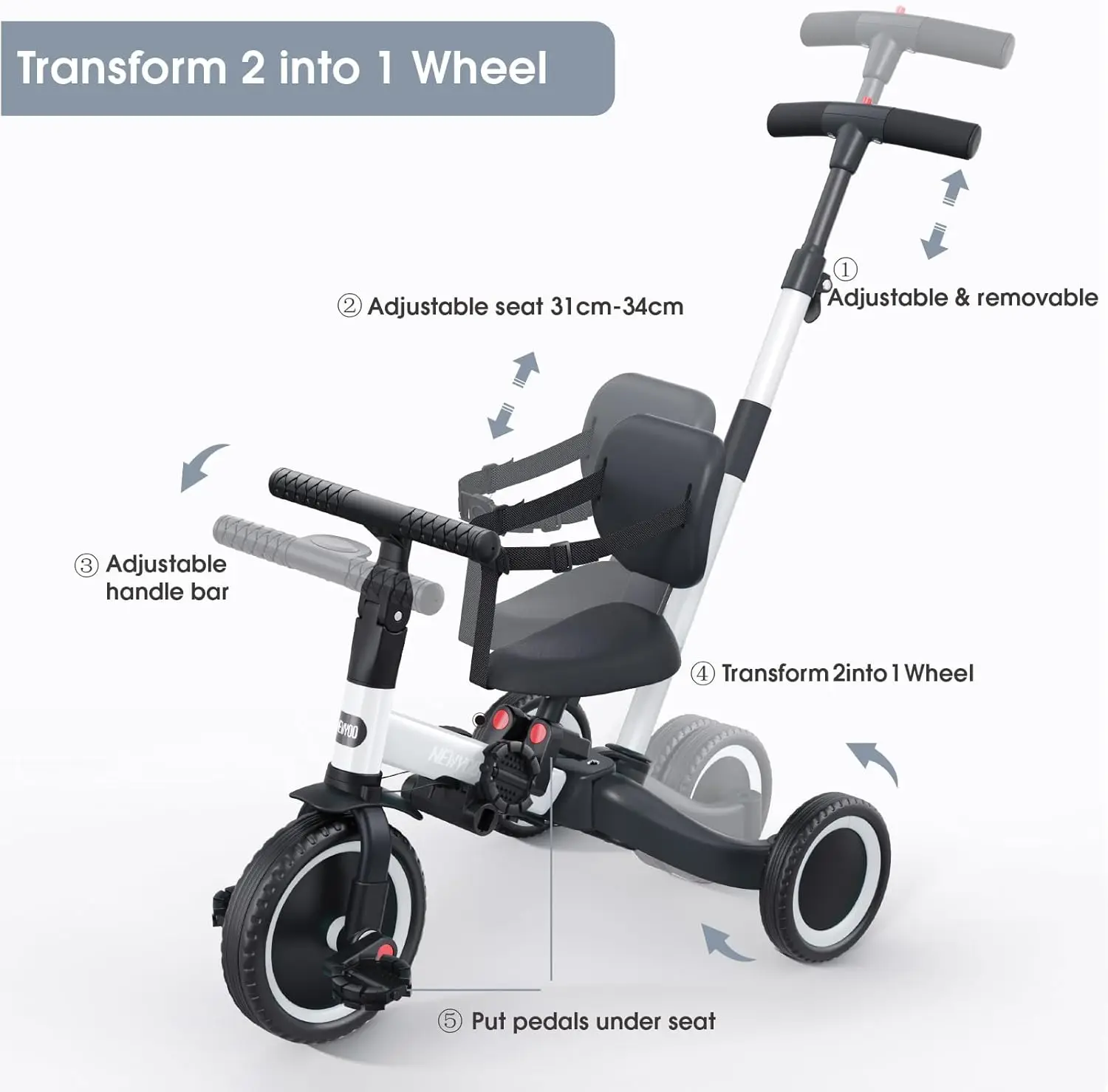Bicicleta para niños pequeños, triciclos 4 en 1 para 1.2,3 años, bicicleta de equilibrio, regalo de cumpleaños y juguete para niños y niñas, triciclo para niños con P