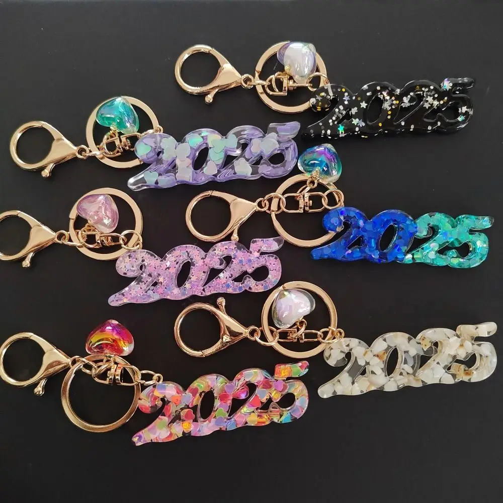 Bag Charms 2025 New Year Keychain Colorful Sequins Loveheart Good Luck Pendant Jewelry Gift Exquisite New Year Keyring Gifts