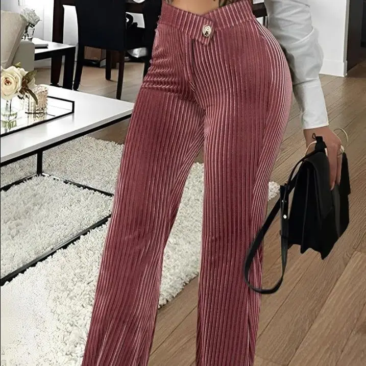 Elegante calça casual quente feminina, versátil, com listras soltas, roupa feminina Y2K, moda inverno e outono, 2023