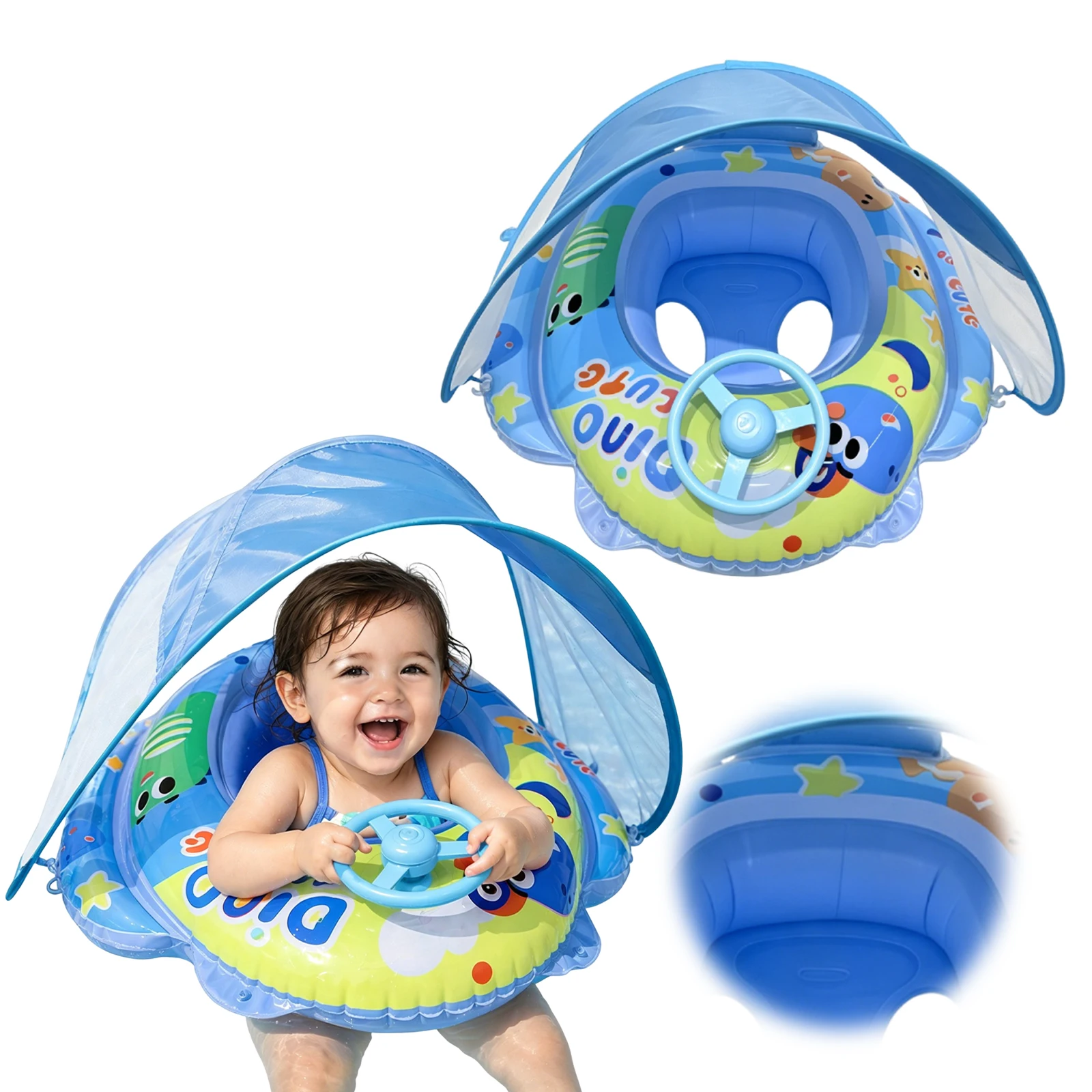 PVC Inflatable Toddler Floaties -proof Upgraded Inflatable Baby Pool Float with Steering Wheel for Toddler Aged 6-36 Months