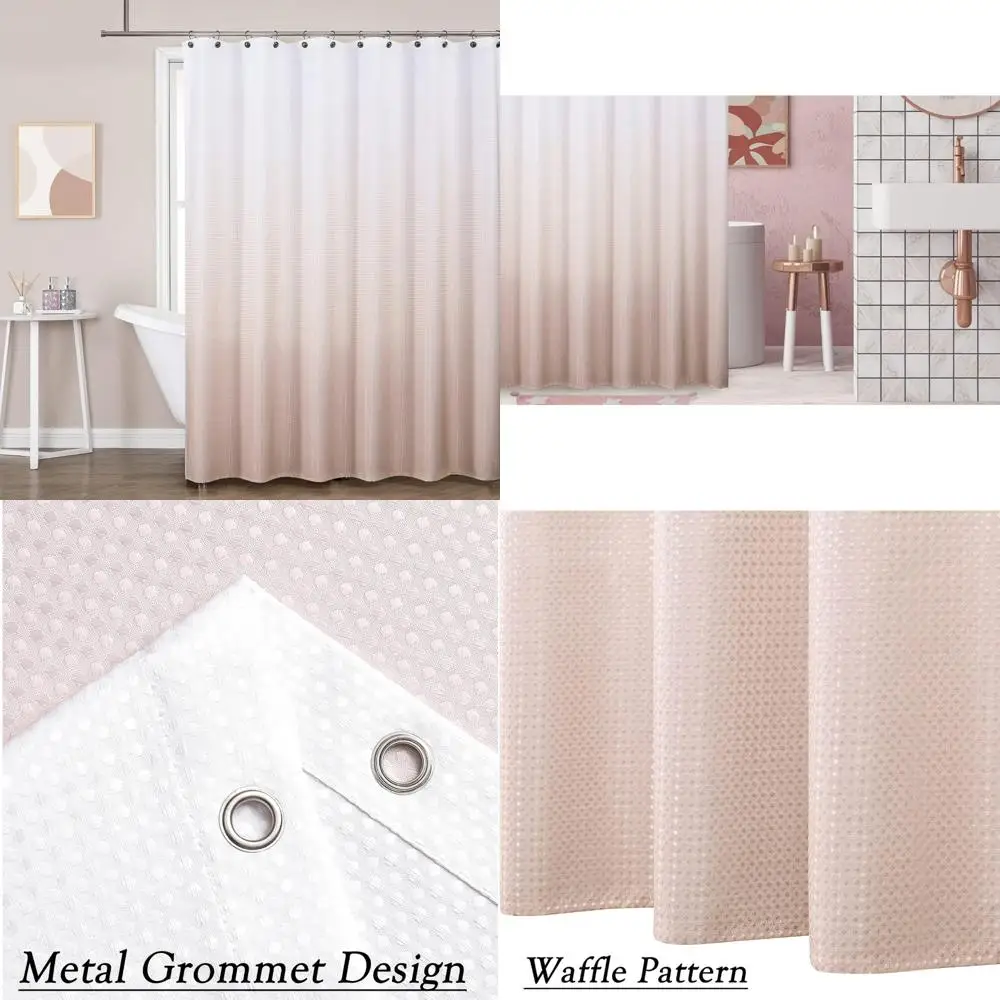 

Розовая вафельная занавеска для душа, декоративная водостойкая занавеска для душа без крючка для ванной комнаты, отеля, спа с втулкой, машина