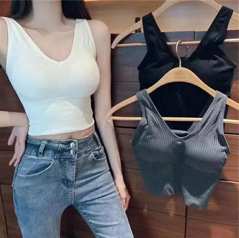 Summer Sexy Crop Tops Tank Female Women Seamless One-piece Sports Bra Lingerie Underwear Female Vest Camisole with Chest Pads