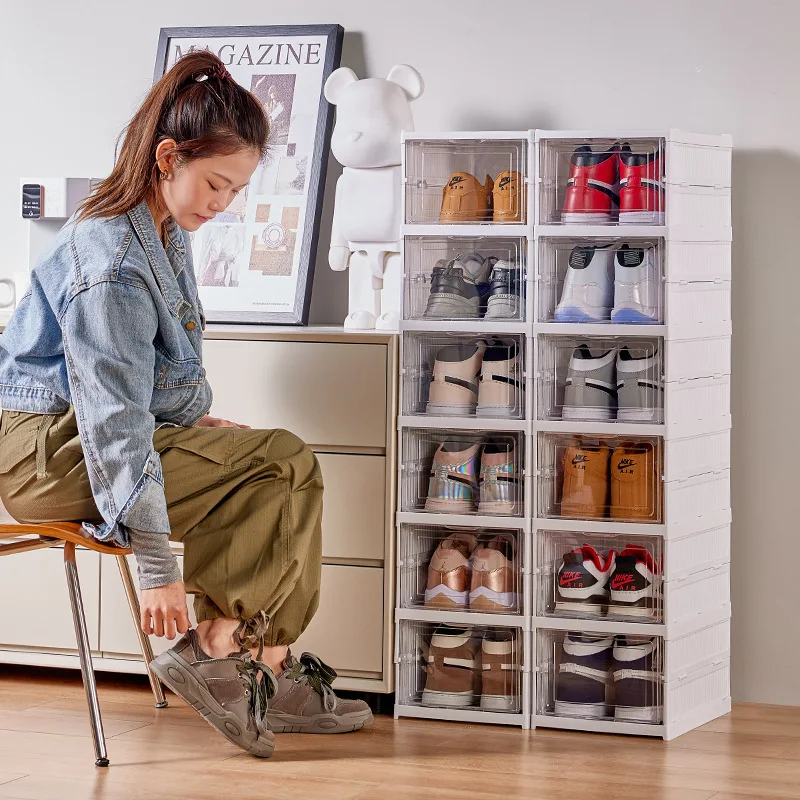 Installation-free thickened shoe box transparent shoe storage box shoe rack plastic foldable multi-functional shoe cabinet