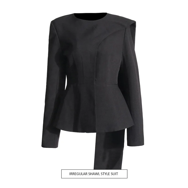 

Австралийский модный костюм с круглым вырезом на талии и тонкими рюшами, 2021, новый нишевый дизайн, блейзер в стиле шарфа для женщин