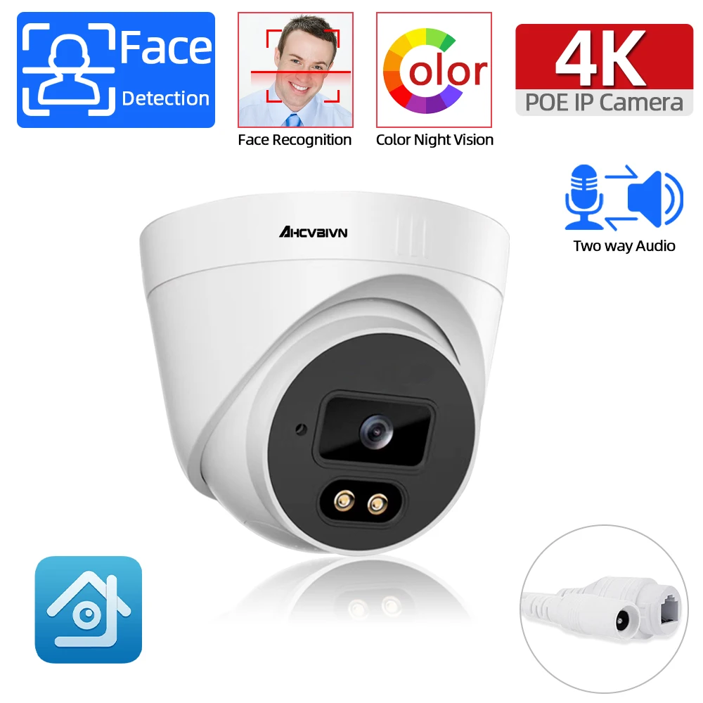 8MP Face Detection Security Camera Full Color Night Vision Indoor Home CCTV POE Dome Camera 2 Way Audio 4K Surveillance IP Cam