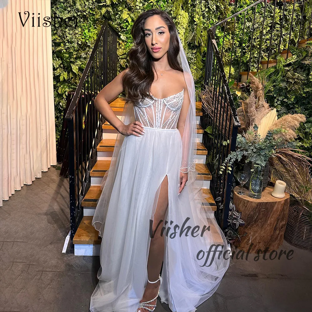 Viisher Israel Mermaid Wedding Dresses Beads Corset Sweetheart Bride Dress Side Split Long Boho Wedding Bridal Gowns