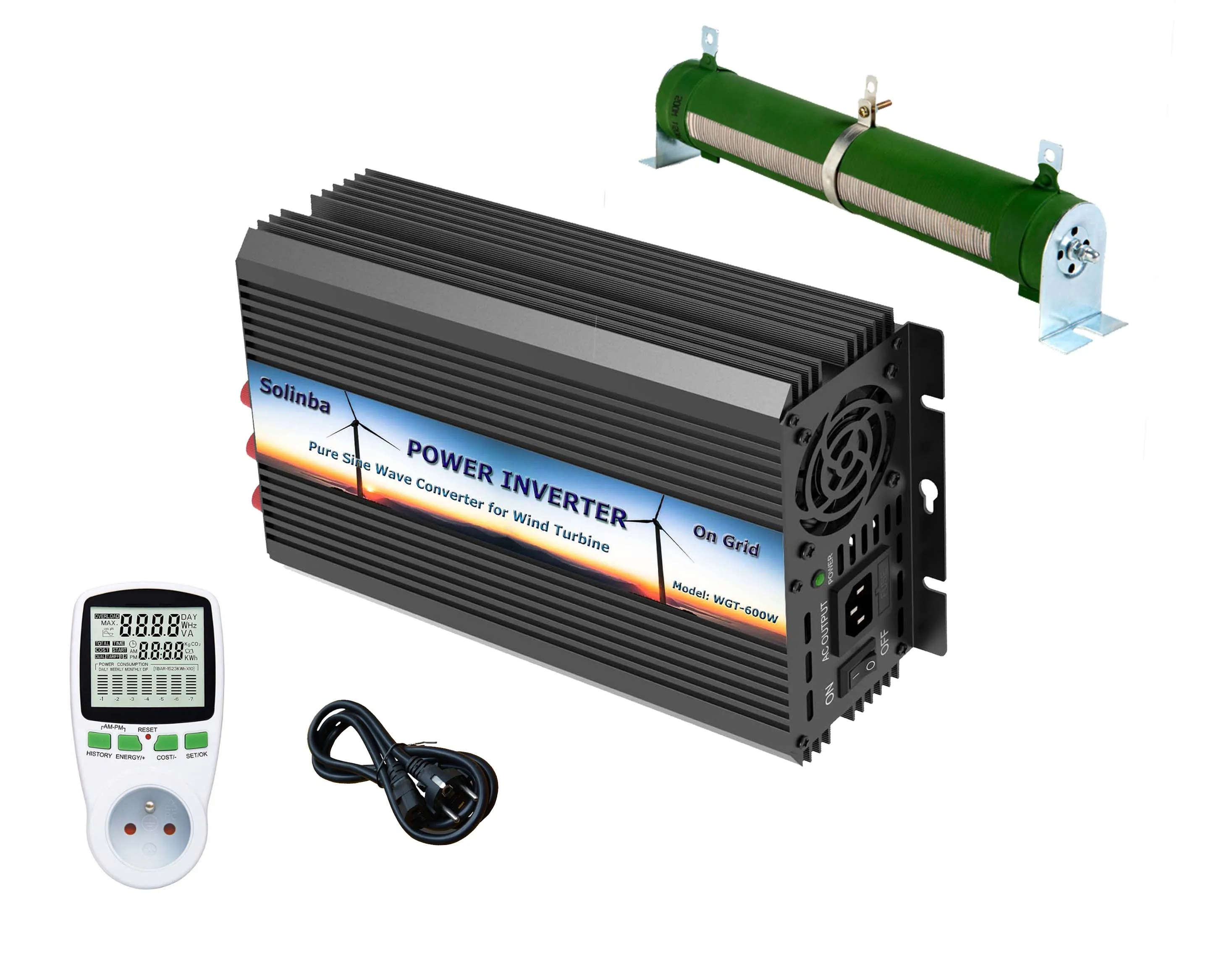 600w on Grid Tie Inverter Generator for 24v Wind Turbine DC24-60v to AC180-260v with Power Meter+Braking Resistor