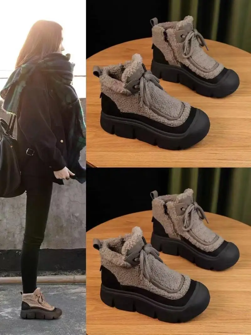 Winter Woman Shoes High Top Sneakers for Winter 2024 New Velvet Fur Warm Padded Shoes Female Ankle Snow Boots