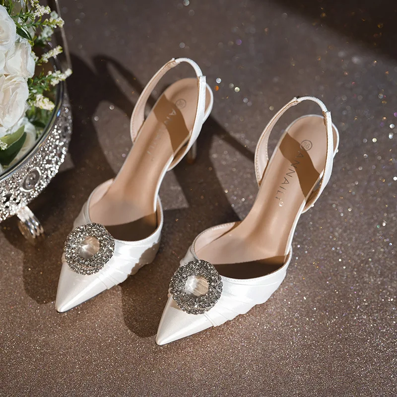 

Elegant Women's Wedding Shoes Luxury Rhinestone High Heeled Sandals for Woman French Casual Shoes Designer Shoes Sandalias Mujer