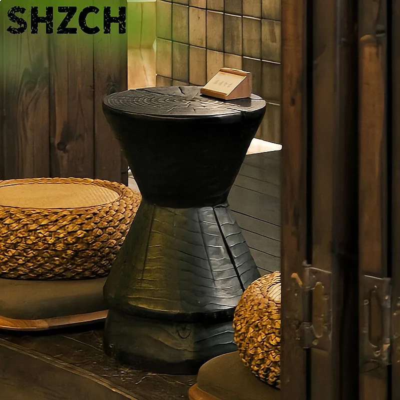 Wabi-Sabi Dual Skirt Coffee Table Magnesium Oxide Clay Stool Round Side Table for Sofa Modern Decor