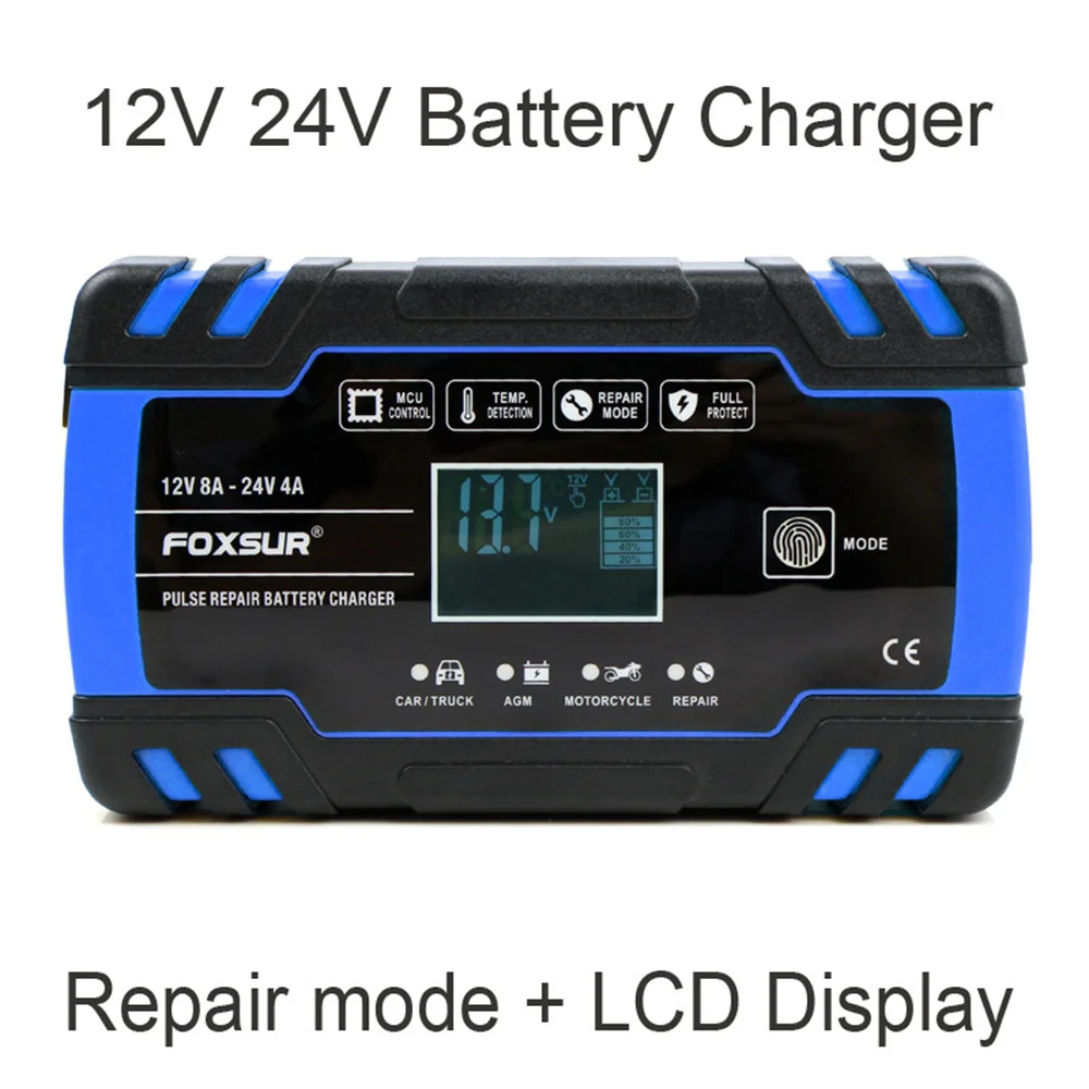 12V 24V Fully-Automatic Smart Battery Charger 10-Amp Lead Acid Batteries General Charger For Motorcycles Repair Charger