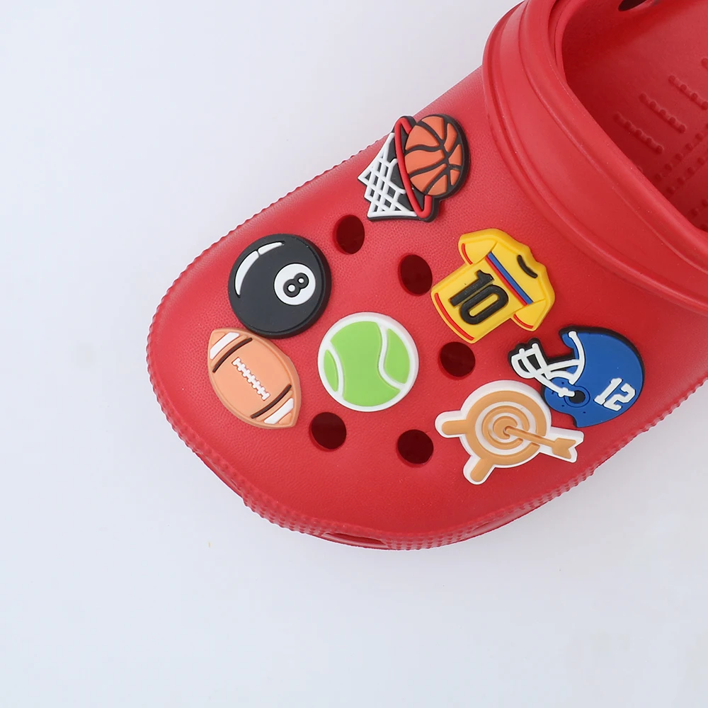 10 Pieces Pvc Крокросы Shoe Charms Accessories Cute Cartoon Basketball Rugby Ball Pins Shoe Decorations Adult Kids Holiday Gifts
