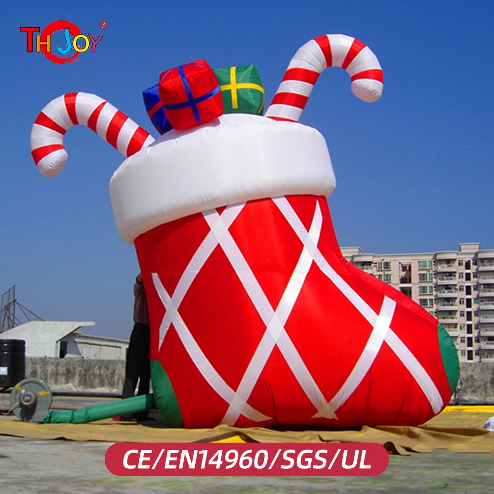 4M/6m/8m High Giant Inflatable Christmas Gifts Boot  Outdoor Big Inflatable Gifts Stocking Shoe Decoration