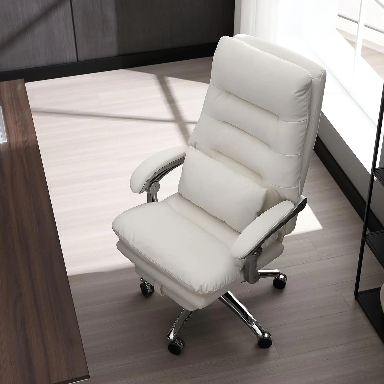 Office Chair with Foot Rest - High Back Executive Chair with Padded Linkage Armrests, Reclining Desk Chair with