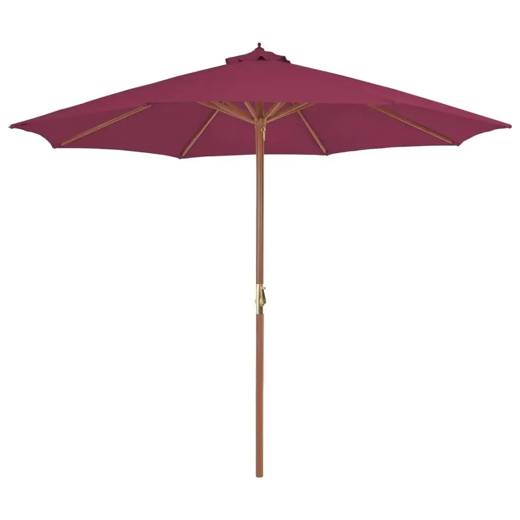 300 cm Bordeaux Red Garden Parasol with Wooden Pole - Stylish Outdoor Umbrella