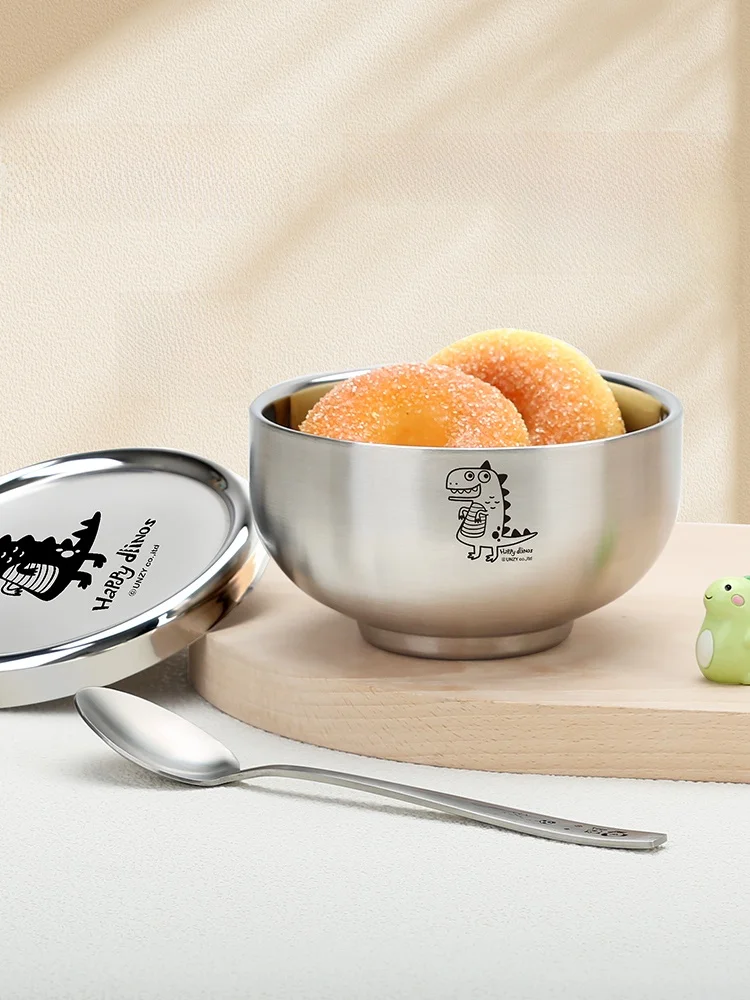 

Stainl Steel 36 Child Home Meal Bowl Double Layer Anti-Fall Anti-Scalding Elementary School Student Baby Supplementary Fo...