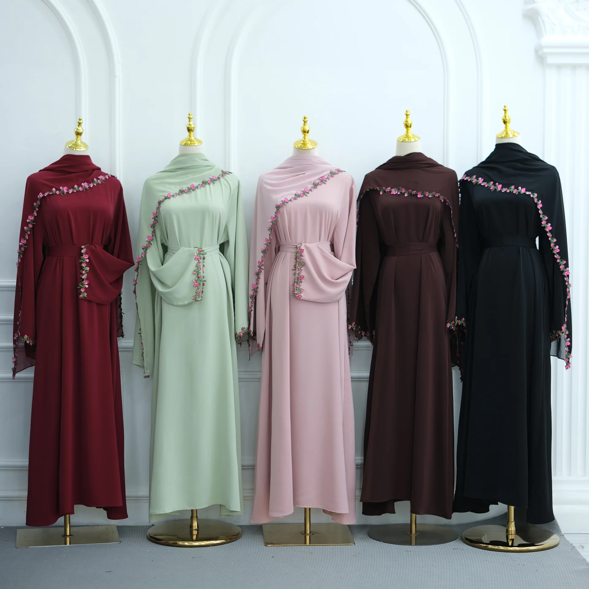 Elegant Pink Lace Trim Nida Tw - Abaya Modest Wear 评论和价格