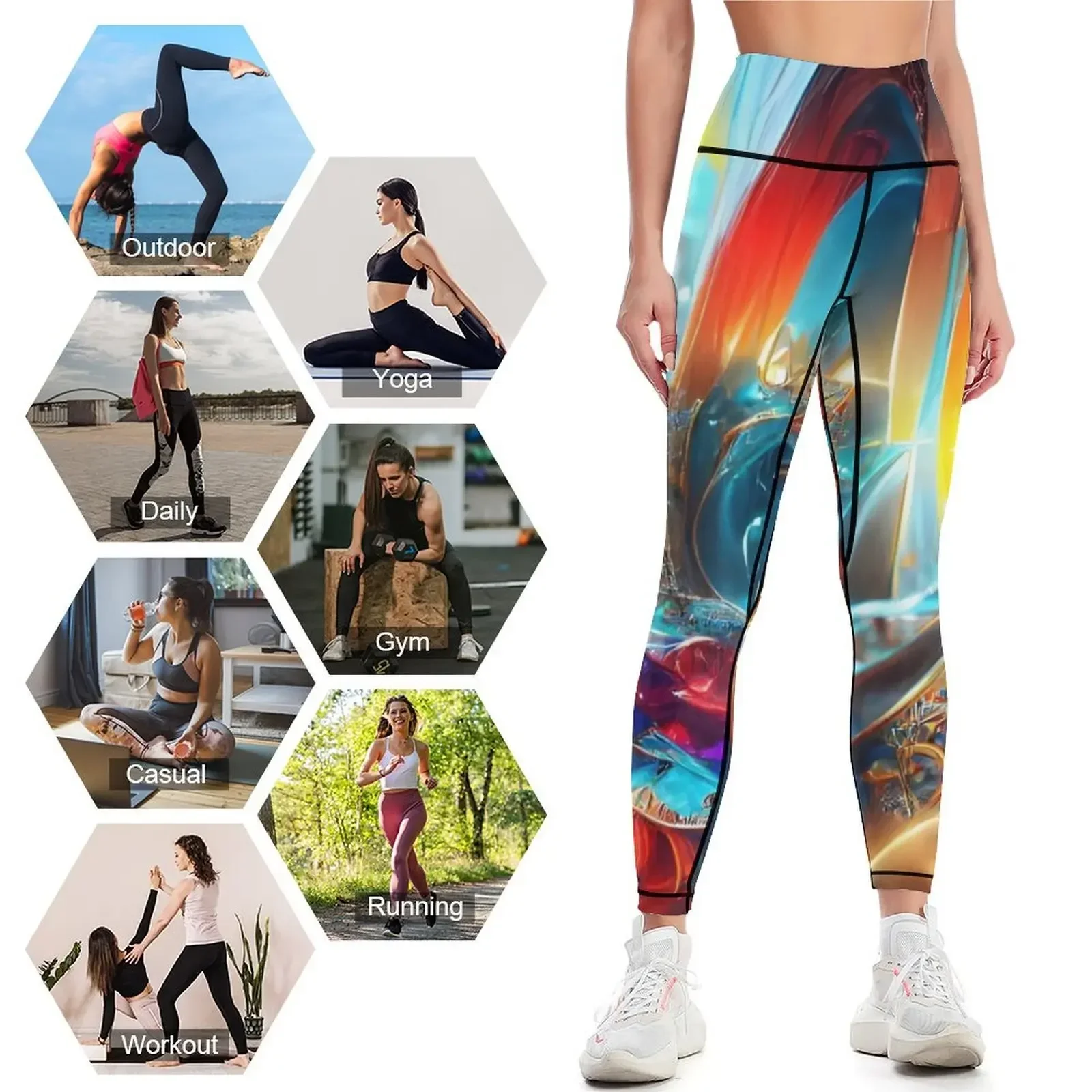 كسور - الفن التجريدي، الفن الحديث، الذكاء الاصطناعي، الذكاء الاصطناعي، السريالية، فن الحائط، طماق الديكور الرياضية مجموعة طماق المرأة #4