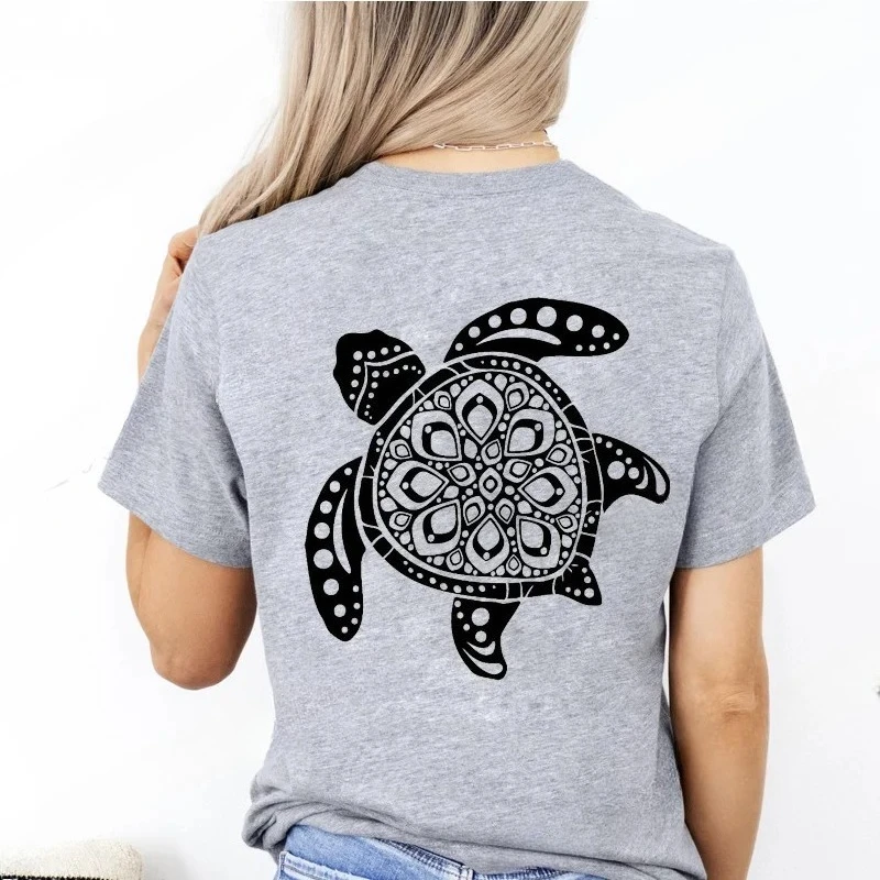 Women's Turtle Print T-Shirt, Short Sleeve, Camping Print Clothing, Women's T-Shirt Top, Women's T-Shirt Top Graphic T Shirts