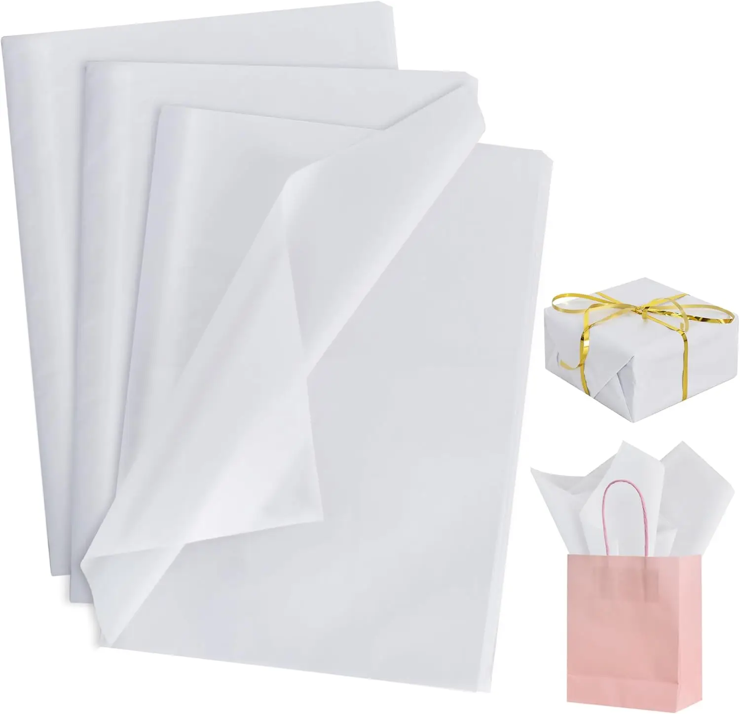 100 Sheets White Tissue Paper Bulk 14x20 Inch Gift Wrap for Birthday Wedding Graduation DIY Crafts