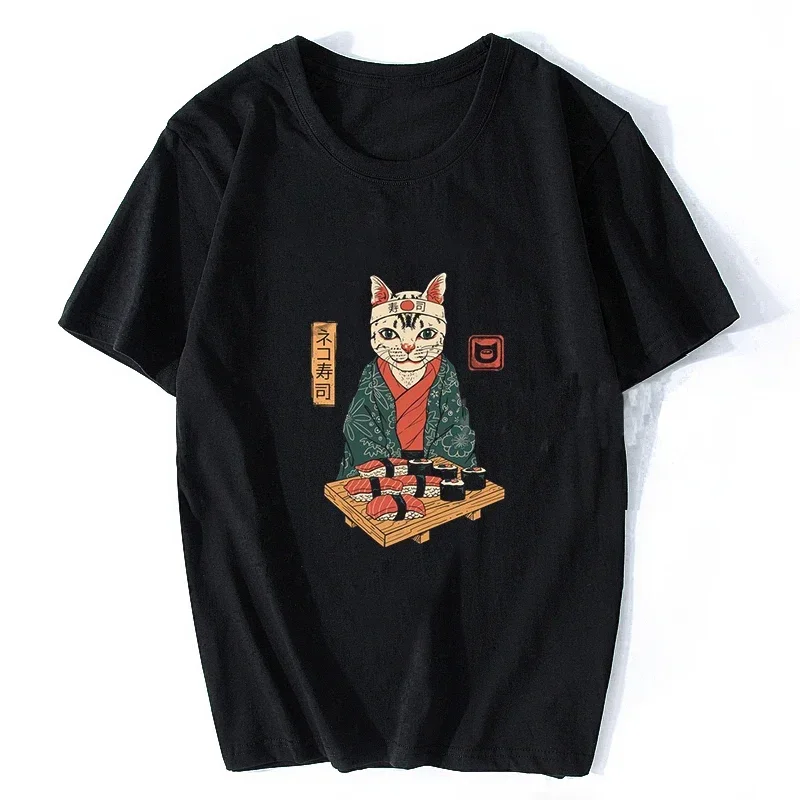 Neko Ramen Japan Cat Anime T Shirt Men's High Quality Aesthetic Cotton Cool Vintage T-shirt Harajuku Streetwear Camisetas Hombre