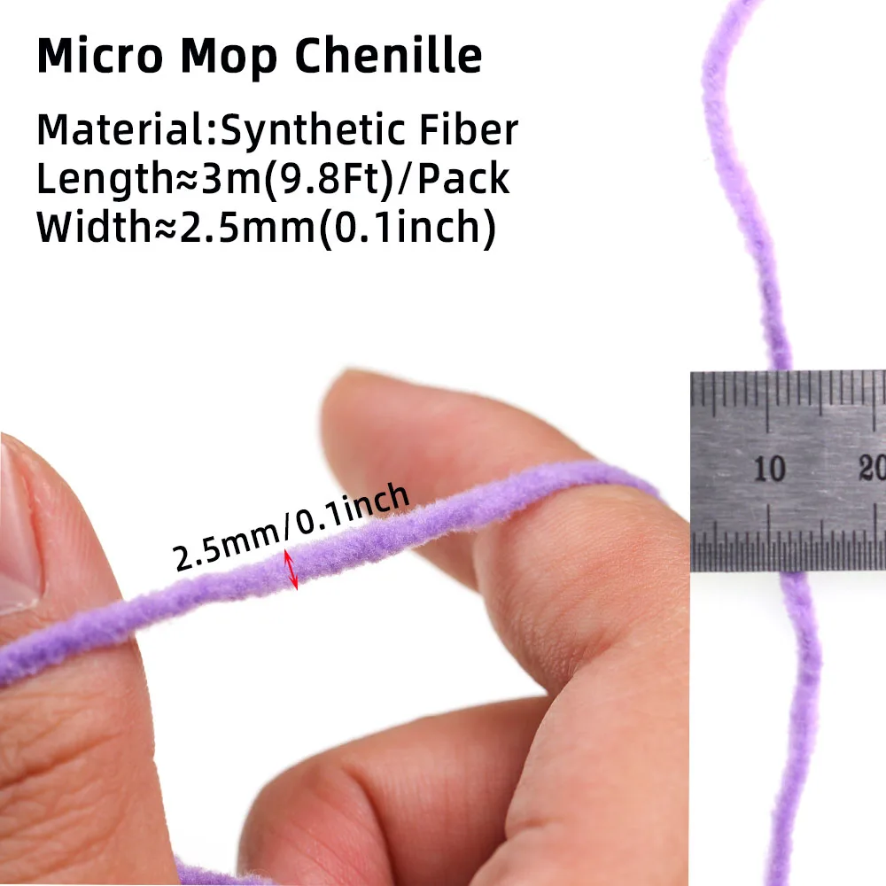 3 m/Packung Fliegenbindematerial Micro Mop Chenille Caddis Nymph Woolly Bugger Streamer Salzwasser Mopp Fliegen Forelle Crappie Jig Lure – Detail 3