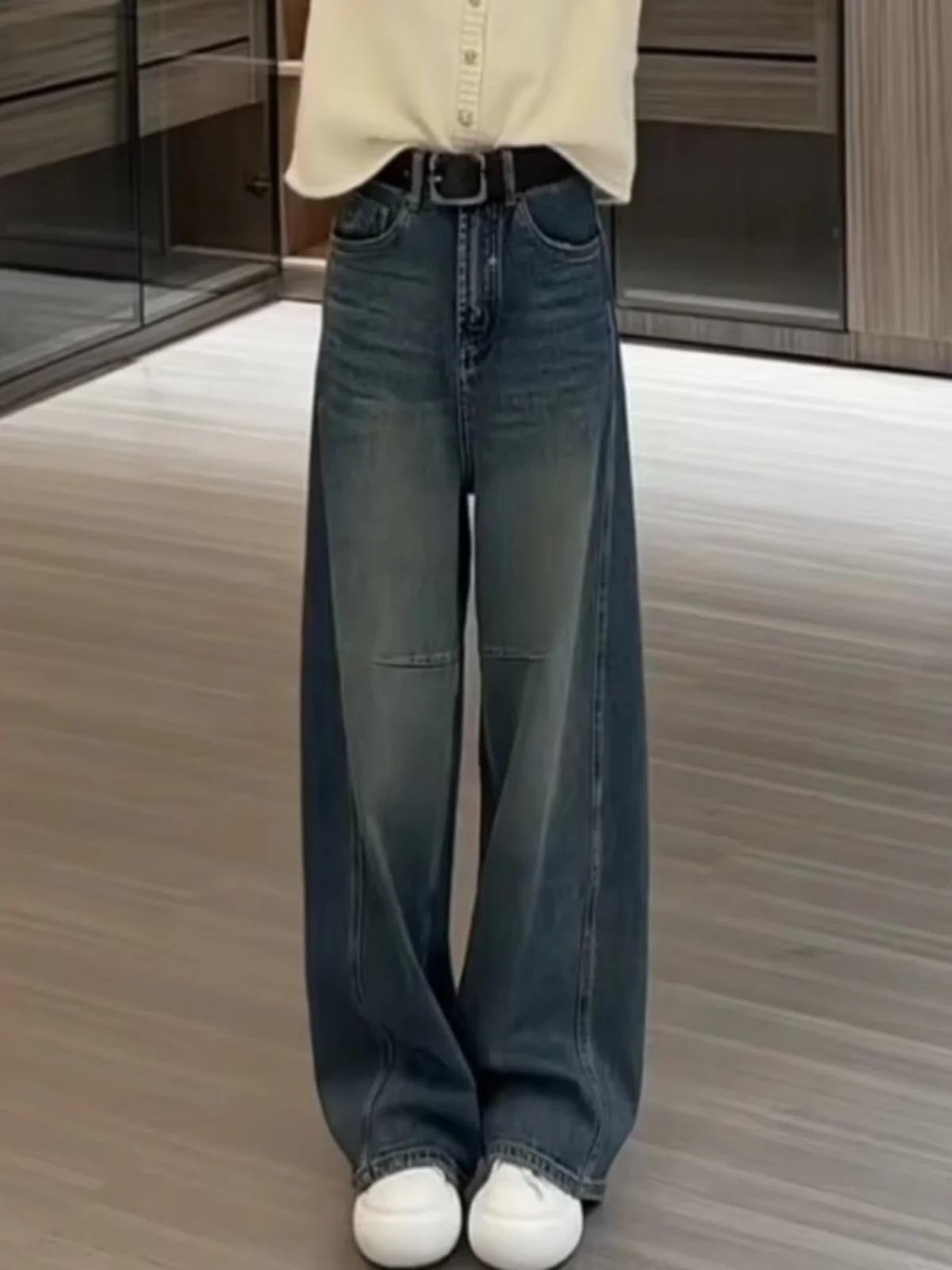 

High Waist Wide Leg Denim Jeans Women's Spring Autumn plus Size Pear ape Body Slimming Loose Floor-Length Pants