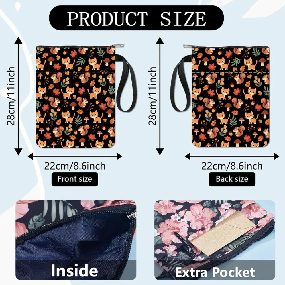 Cat Book Sleeve Squirrel Book Protector Autumn Book Covers for Paperbacks Washable Fabric Cloth Book Cover with Zipper and Extra