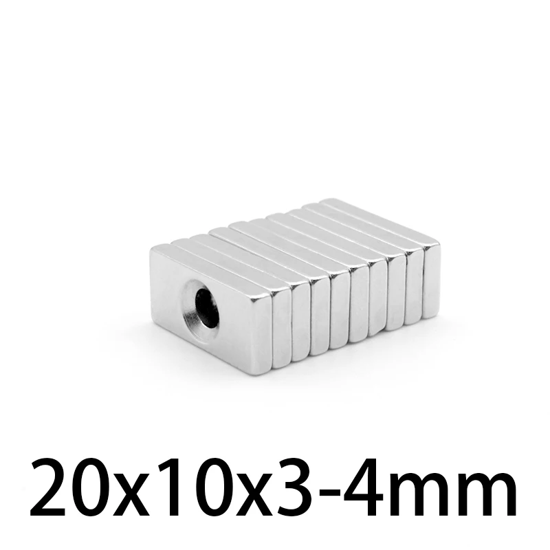 20x10x3-4mm  Sheet Powerful Magnets 20*10*3 Hole 4mm Strong Block Magnets For Fridge DIY Building Scientific Craft 20*10*3-4